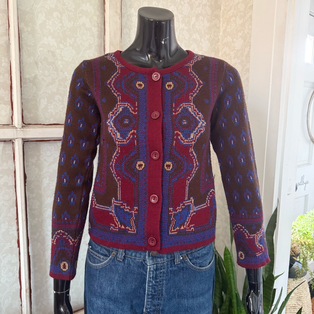 Cotton Emporium Brown Patterned  Button-Up Cardigan (Fits like Small)